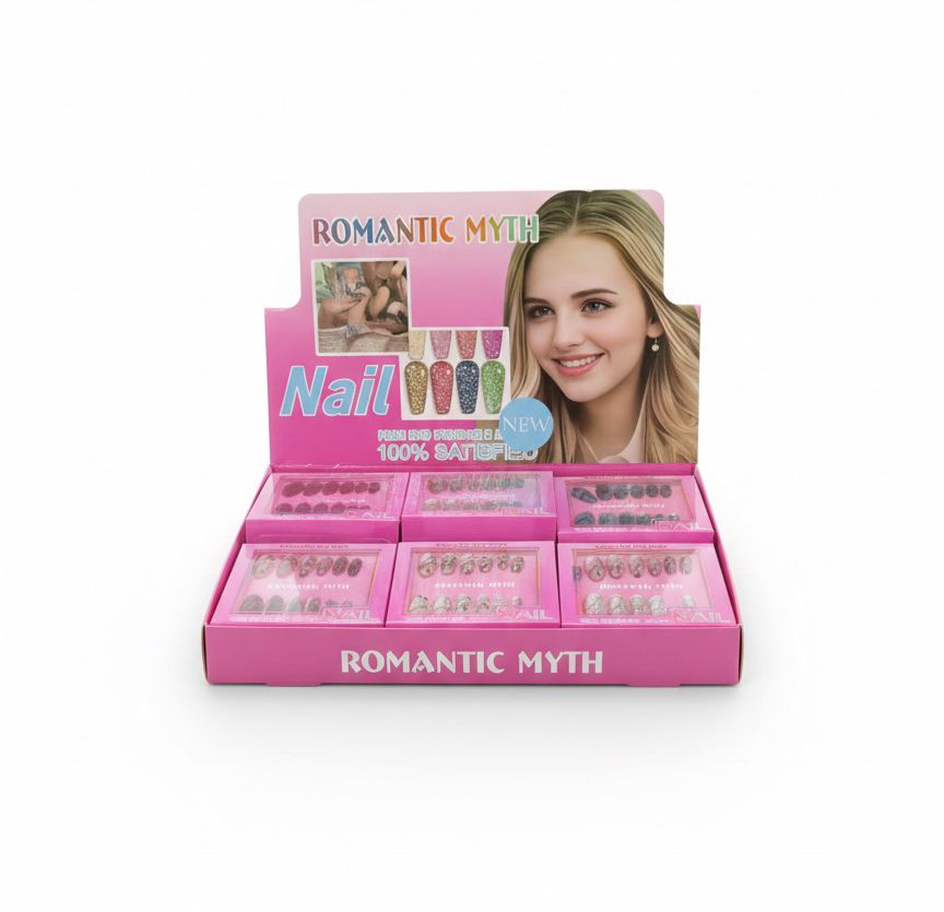 Romantic Myth Glitter Press On Nails Set – 12 Boxes Each Box Contains 12 Nails | Reusable Artificial False Nails for Women & Girls | Glossy Shiny Finish | Party & Daily Use | Nail Art Kit