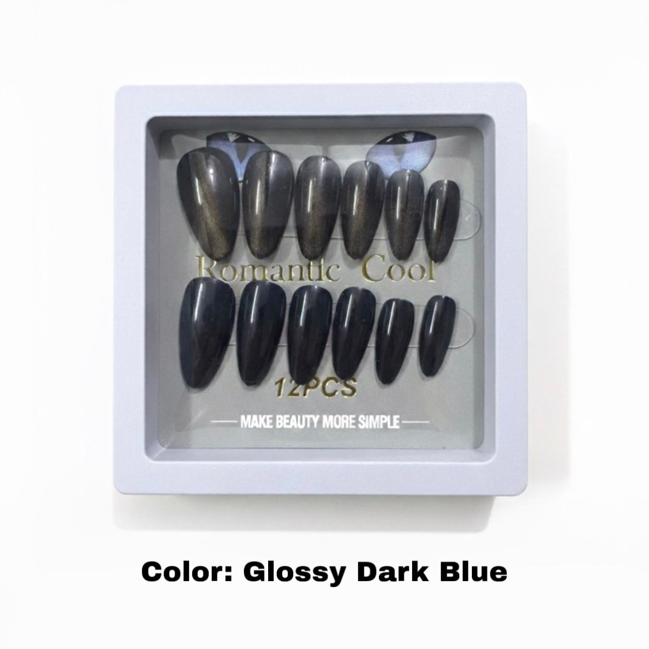 Romantic Cool Cat's Eye Glitter Press On Nails Box – Single Box Contains 12 Nails | Multi Colors | Artificial False Nails for Women & Girls | Glossy Shiny Finish | Nail Art Kit