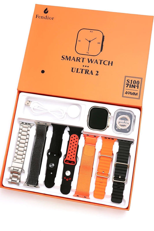 7 In 1 Ultra 2 Smart Watch 2.1 Inch 49MM Full HD Screen Series Ultra 9 Wireless Charging 7 Straps Waterproof IPS Amazing Quality