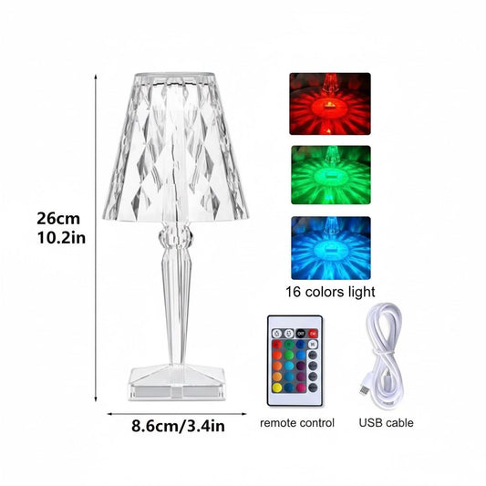 Diamond Acrylic Table Lamp, Multicolor Changing with Remote Control | USB Charging Touch Control Sensor Lamp | Fancy Table Lamps for Home Decoration and Gifts