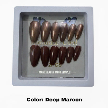 Romantic Cool Cat's Eye Glitter Press On Nails Box – Single Box Contains 12 Nails | Multi Colors | Artificial False Nails for Women & Girls | Glossy Shiny Finish | Nail Art Kit