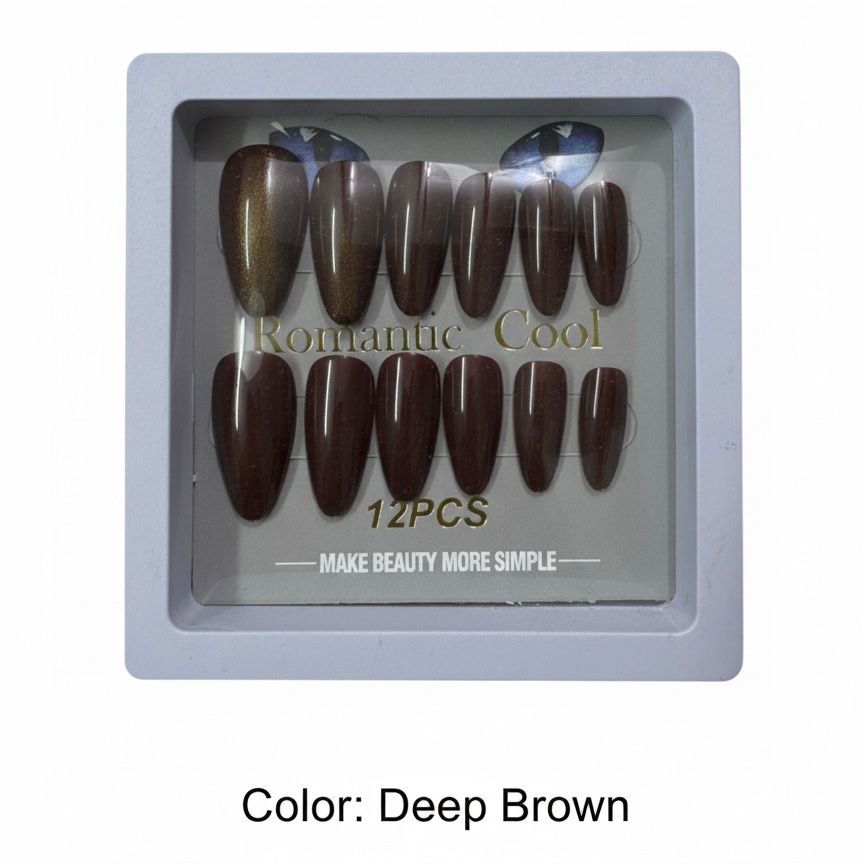Romantic Cool Cat's Eye Glitter Press On Nails Box – Single Box Contains 12 Nails | Multi Colors | Artificial False Nails for Women & Girls | Glossy Shiny Finish | Nail Art Kit