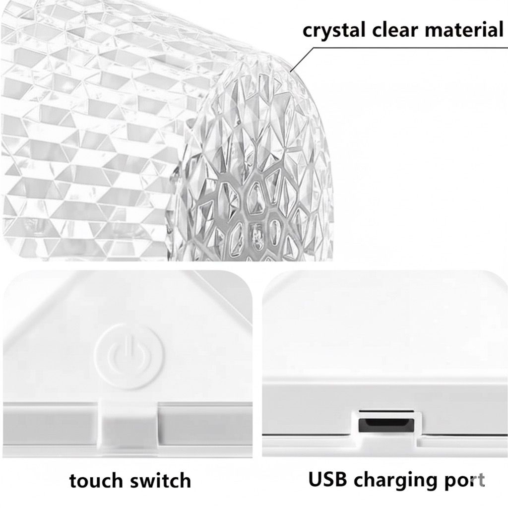 Diamond Acrylic Table Lamp, Multicolor Changing with Remote Control | USB Charging Touch Control Sensor Lamp | Fancy Table Lamps for Home Decoration and Gifts