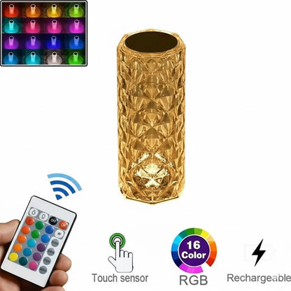 Crystal Lamp, Rose Light Diamond Lamp 16 Colors Changing with Remote Control | USB Charging Touch Control Sensor Lamp | Fancy Table Lamps for Home Decoration and Gifts