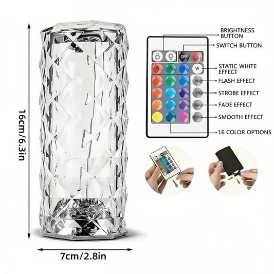 Crystal Lamp, Rose Light Diamond Lamp 16 Colors Changing with Remote Control | USB Charging Touch Control Sensor Lamp | Fancy Table Lamps for Home Decoration and Gifts