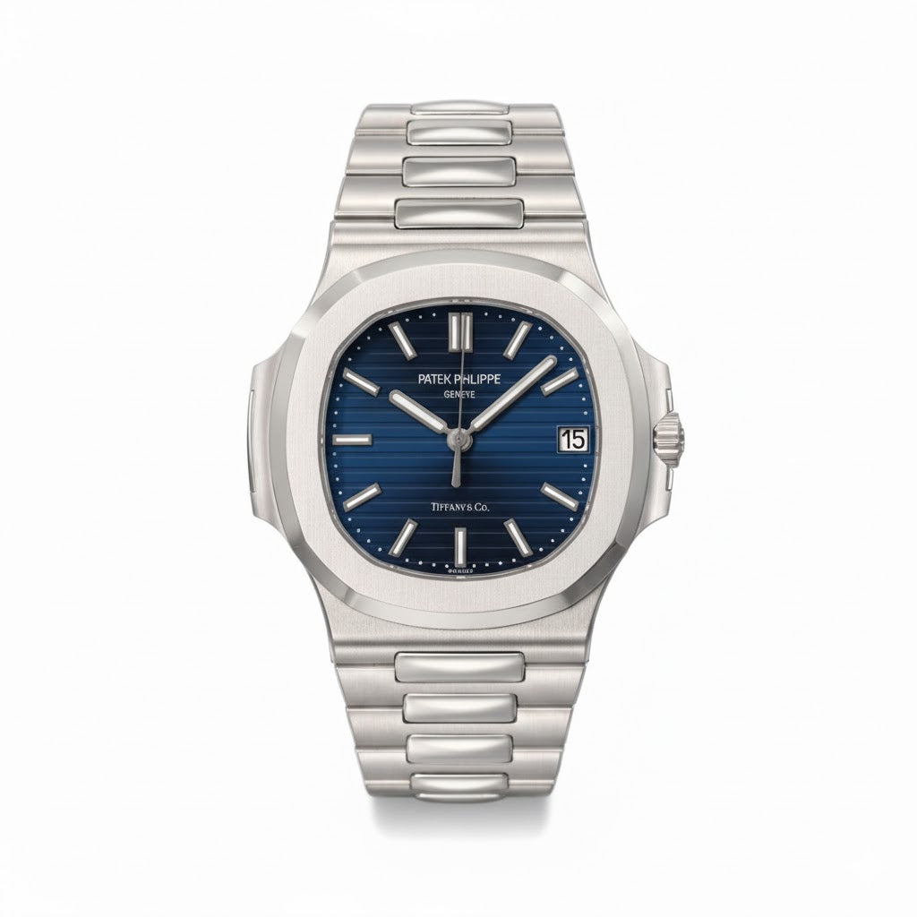Patek Philippe Silver with Navy Blue Dial with Date